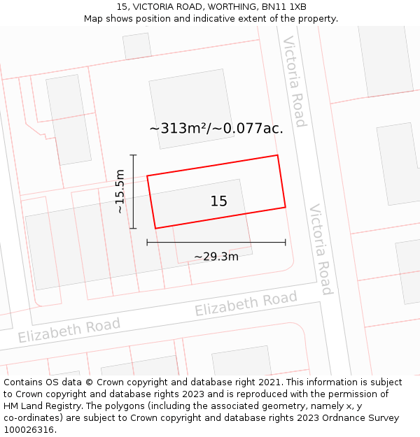 15, VICTORIA ROAD, WORTHING, BN11 1XB: Plot and title map