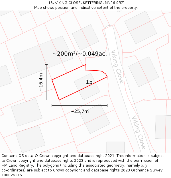 15, VIKING CLOSE, KETTERING, NN16 9BZ: Plot and title map