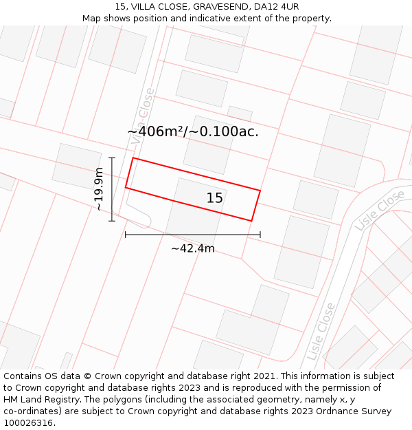 15, VILLA CLOSE, GRAVESEND, DA12 4UR: Plot and title map