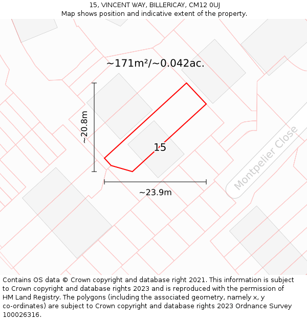 15, VINCENT WAY, BILLERICAY, CM12 0UJ: Plot and title map