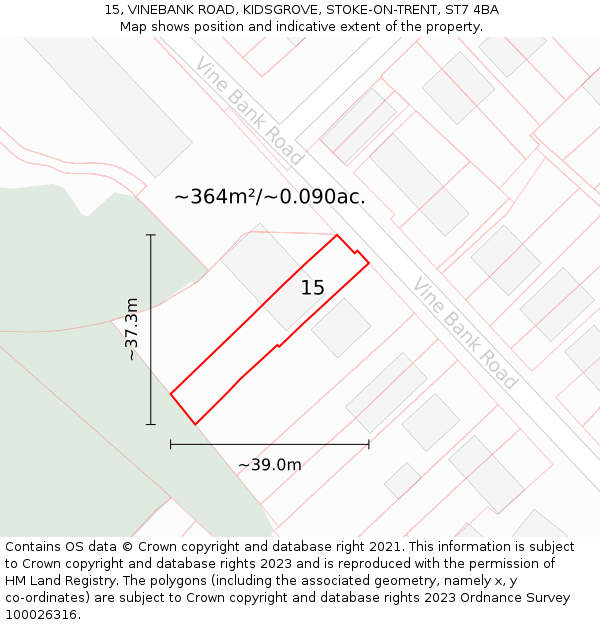 15, VINEBANK ROAD, KIDSGROVE, STOKE-ON-TRENT, ST7 4BA: Plot and title map