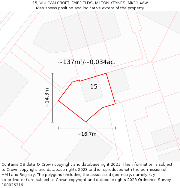 15, VULCAN CROFT, FAIRFIELDS, MILTON KEYNES, MK11 4AW: Plot and title map