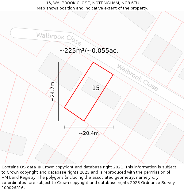15, WALBROOK CLOSE, NOTTINGHAM, NG8 6EU: Plot and title map