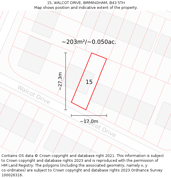 15, WALCOT DRIVE, BIRMINGHAM, B43 5TH: Plot and title map