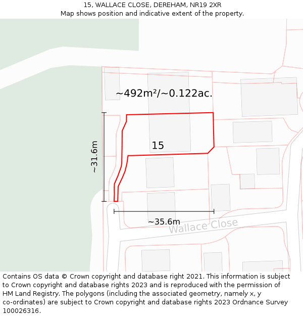 15, WALLACE CLOSE, DEREHAM, NR19 2XR: Plot and title map