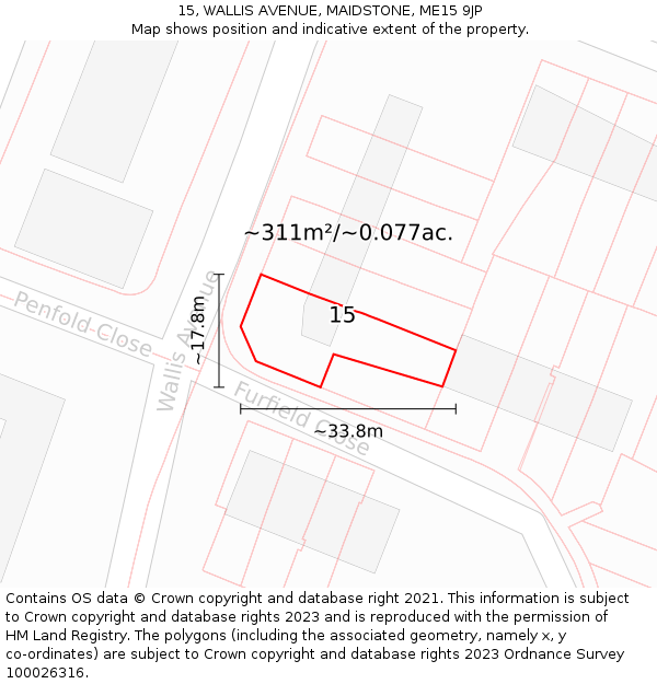 15, WALLIS AVENUE, MAIDSTONE, ME15 9JP: Plot and title map
