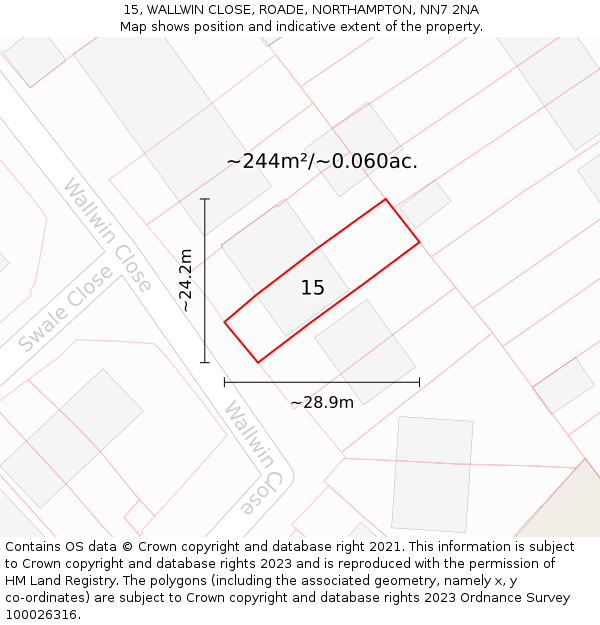 15, WALLWIN CLOSE, ROADE, NORTHAMPTON, NN7 2NA: Plot and title map