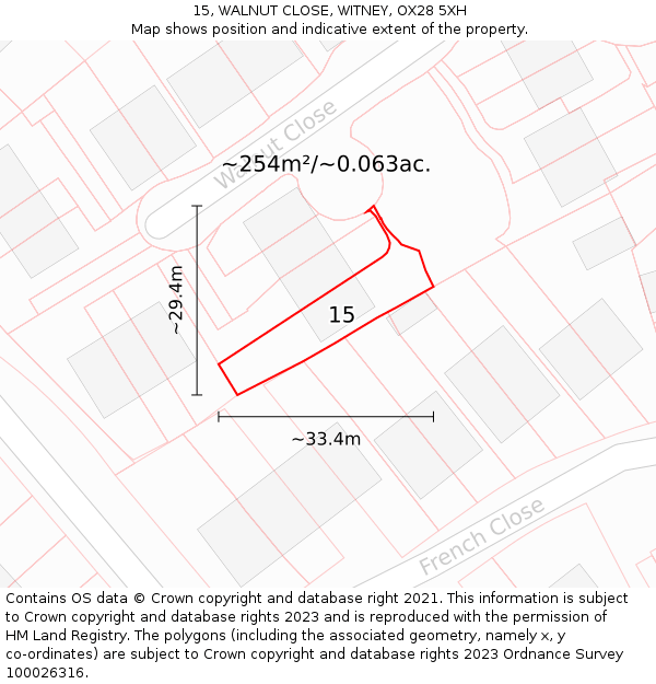 15, WALNUT CLOSE, WITNEY, OX28 5XH: Plot and title map