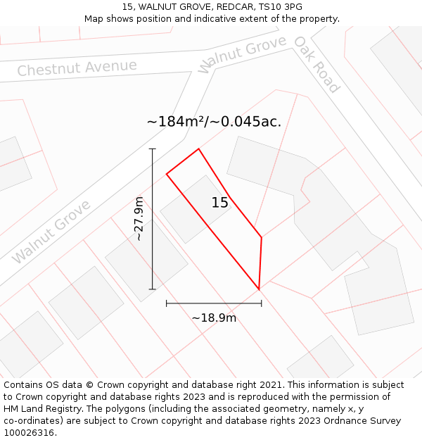 15, WALNUT GROVE, REDCAR, TS10 3PG: Plot and title map