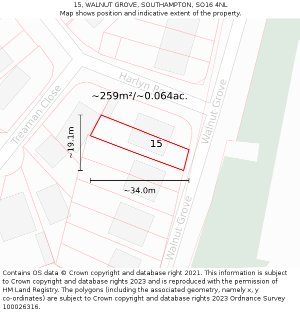15, WALNUT GROVE, SOUTHAMPTON, SO16 4NL: Plot and title map