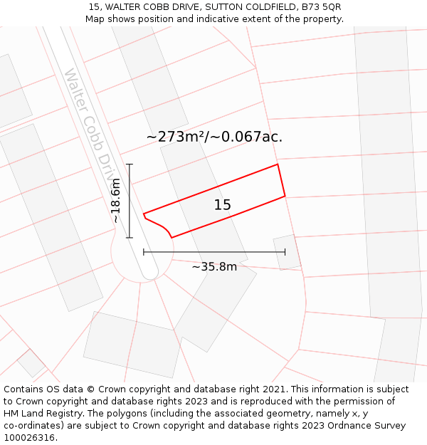 15, WALTER COBB DRIVE, SUTTON COLDFIELD, B73 5QR: Plot and title map