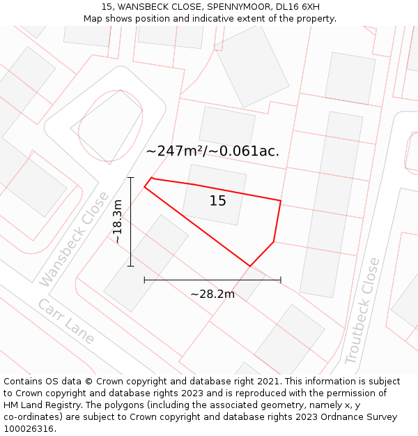 15, WANSBECK CLOSE, SPENNYMOOR, DL16 6XH: Plot and title map