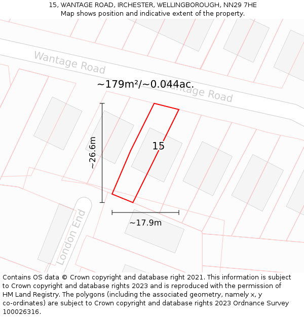 15, WANTAGE ROAD, IRCHESTER, WELLINGBOROUGH, NN29 7HE: Plot and title map