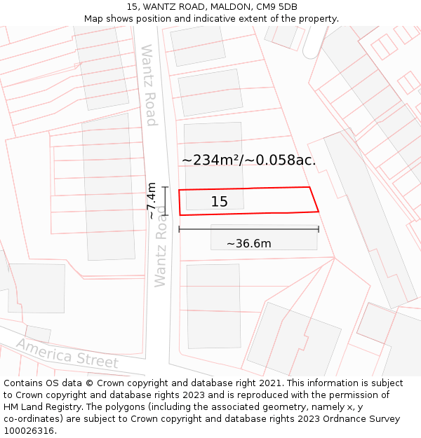15, WANTZ ROAD, MALDON, CM9 5DB: Plot and title map