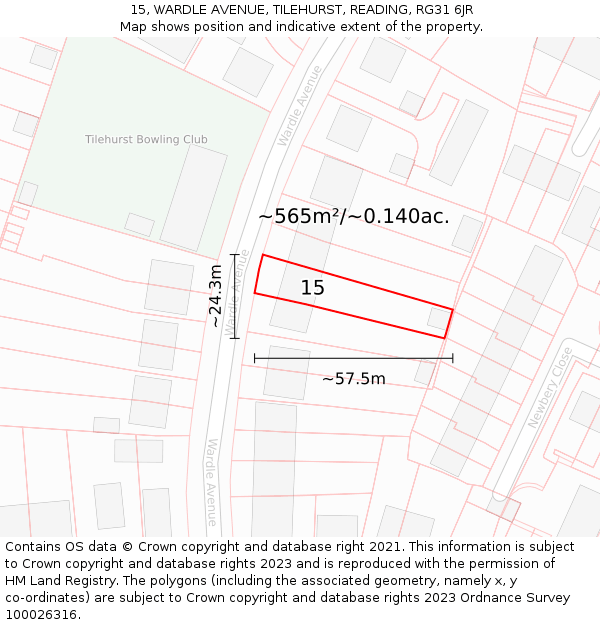 15, WARDLE AVENUE, TILEHURST, READING, RG31 6JR: Plot and title map