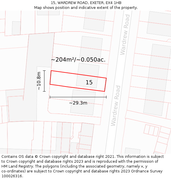 15, WARDREW ROAD, EXETER, EX4 1HB: Plot and title map