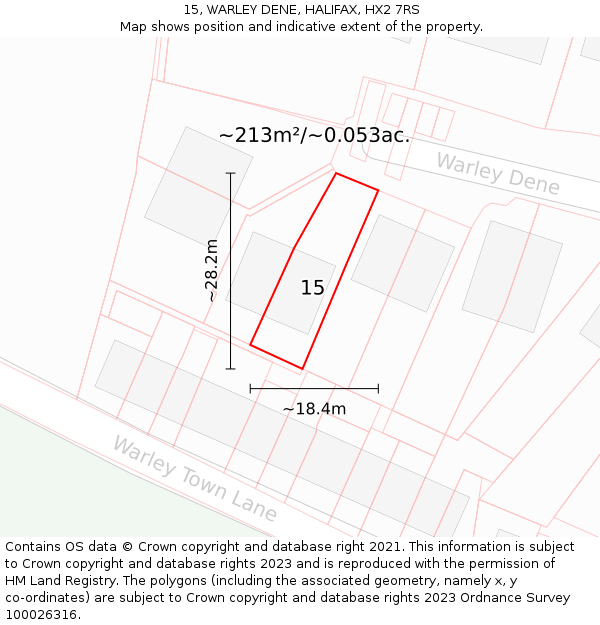 15, WARLEY DENE, HALIFAX, HX2 7RS: Plot and title map