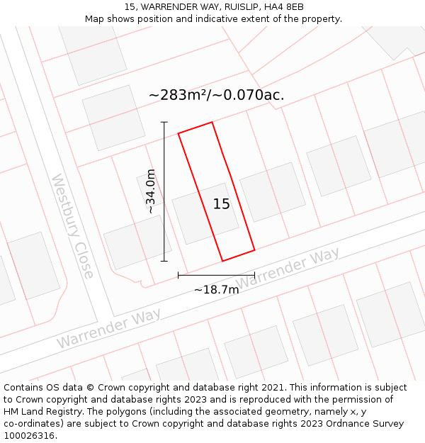 15, WARRENDER WAY, RUISLIP, HA4 8EB: Plot and title map