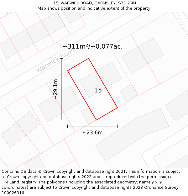 15, WARWICK ROAD, BARNSLEY, S71 2NN: Plot and title map