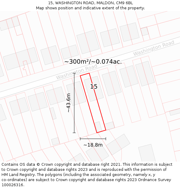 15, WASHINGTON ROAD, MALDON, CM9 6BL: Plot and title map