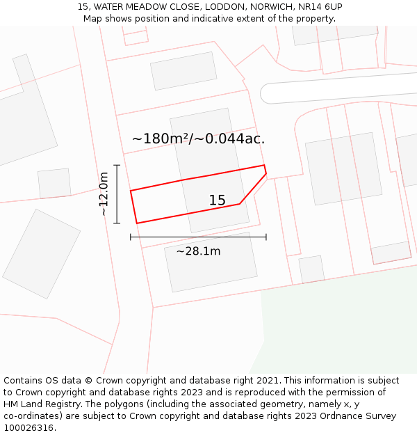 15, WATER MEADOW CLOSE, LODDON, NORWICH, NR14 6UP: Plot and title map