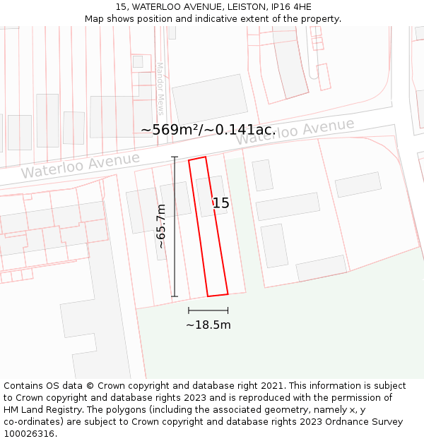 15, WATERLOO AVENUE, LEISTON, IP16 4HE: Plot and title map