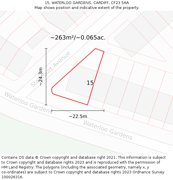 15, WATERLOO GARDENS, CARDIFF, CF23 5AA: Plot and title map