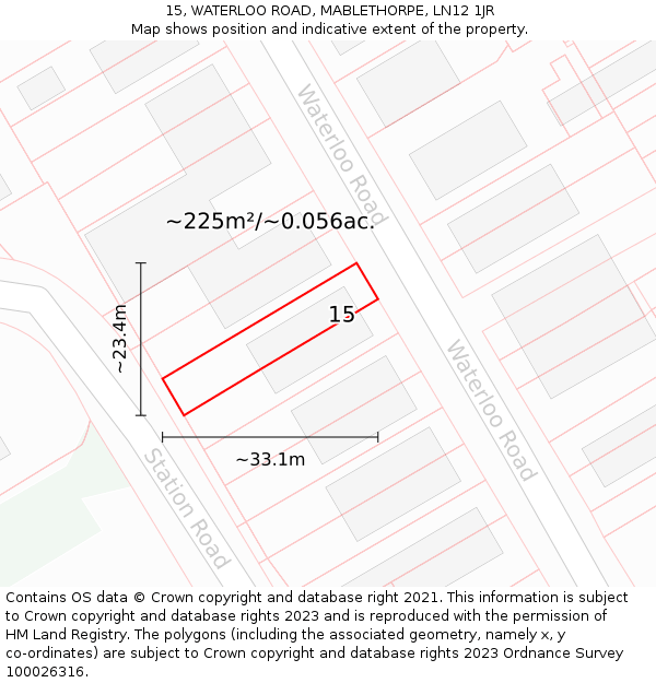 15, WATERLOO ROAD, MABLETHORPE, LN12 1JR: Plot and title map