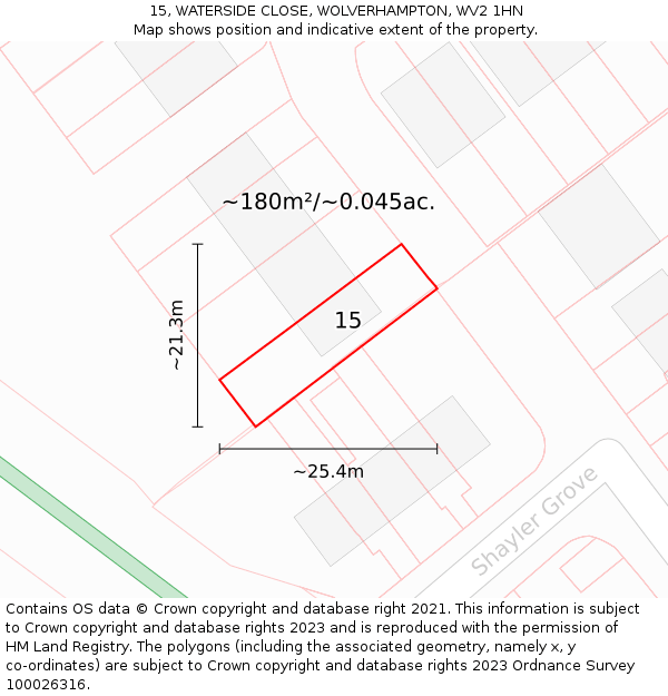 15, WATERSIDE CLOSE, WOLVERHAMPTON, WV2 1HN: Plot and title map