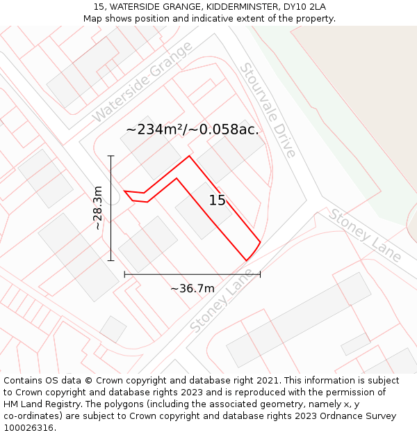 15, WATERSIDE GRANGE, KIDDERMINSTER, DY10 2LA: Plot and title map