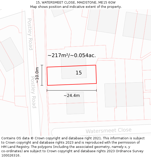 15, WATERSMEET CLOSE, MAIDSTONE, ME15 6GW: Plot and title map