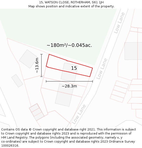 15, WATSON CLOSE, ROTHERHAM, S61 1JH: Plot and title map