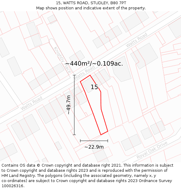 15, WATTS ROAD, STUDLEY, B80 7PT: Plot and title map