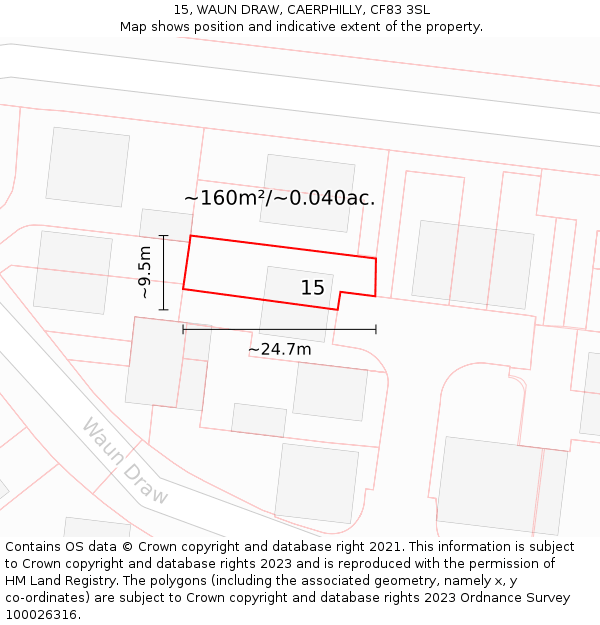 15, WAUN DRAW, CAERPHILLY, CF83 3SL: Plot and title map