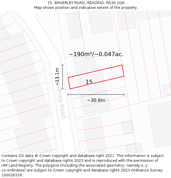 15, WAVERLEY ROAD, READING, RG30 2QA: Plot and title map