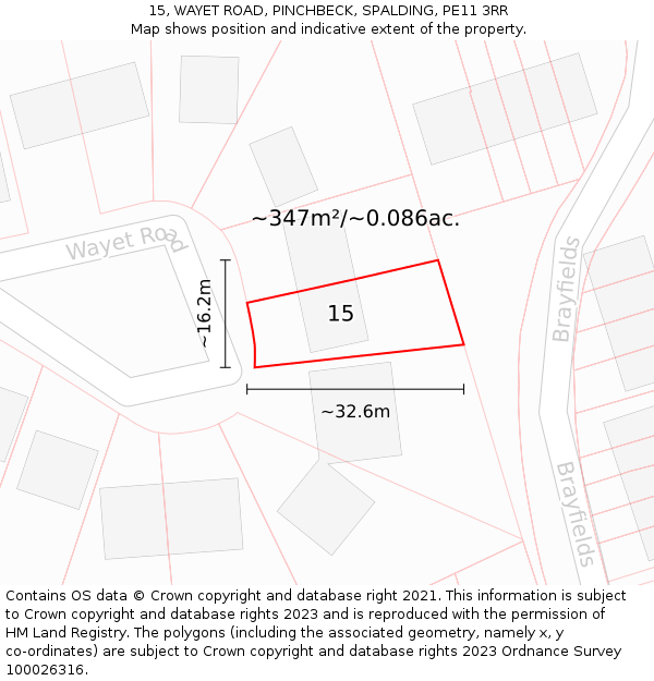 15, WAYET ROAD, PINCHBECK, SPALDING, PE11 3RR: Plot and title map