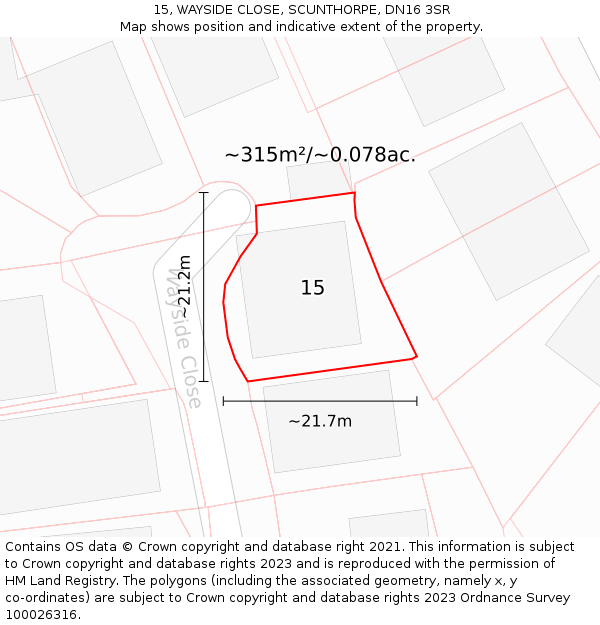15, WAYSIDE CLOSE, SCUNTHORPE, DN16 3SR: Plot and title map