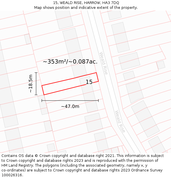 15, WEALD RISE, HARROW, HA3 7DQ: Plot and title map