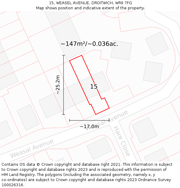 15, WEASEL AVENUE, DROITWICH, WR9 7FG: Plot and title map