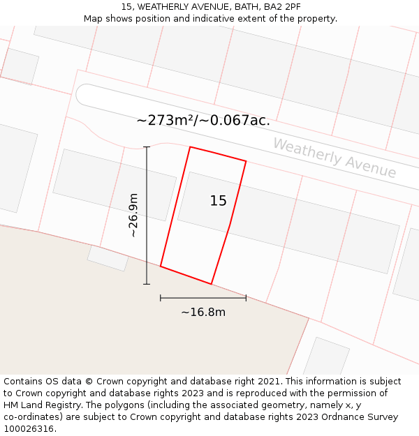 15, WEATHERLY AVENUE, BATH, BA2 2PF: Plot and title map