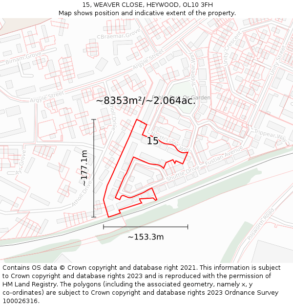 15, WEAVER CLOSE, HEYWOOD, OL10 3FH: Plot and title map