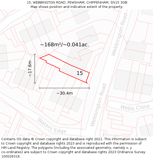15, WEBBINGTON ROAD, PEWSHAM, CHIPPENHAM, SN15 3GB: Plot and title map