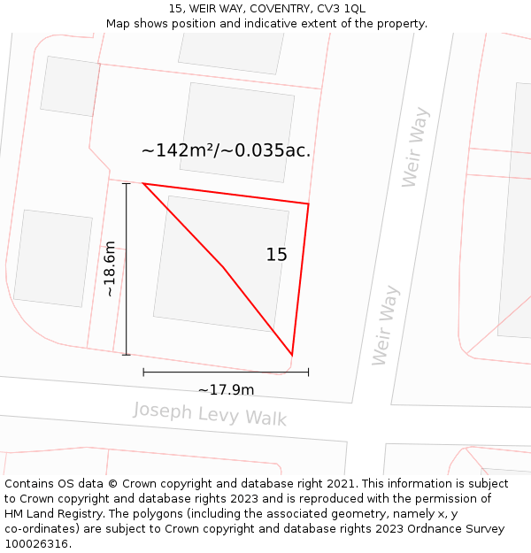 15, WEIR WAY, COVENTRY, CV3 1QL: Plot and title map