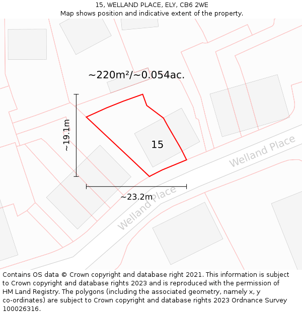 15, WELLAND PLACE, ELY, CB6 2WE: Plot and title map
