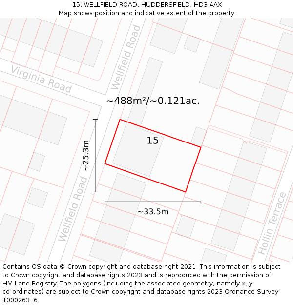 15, WELLFIELD ROAD, HUDDERSFIELD, HD3 4AX: Plot and title map