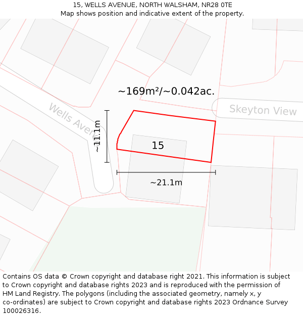 15, WELLS AVENUE, NORTH WALSHAM, NR28 0TE: Plot and title map