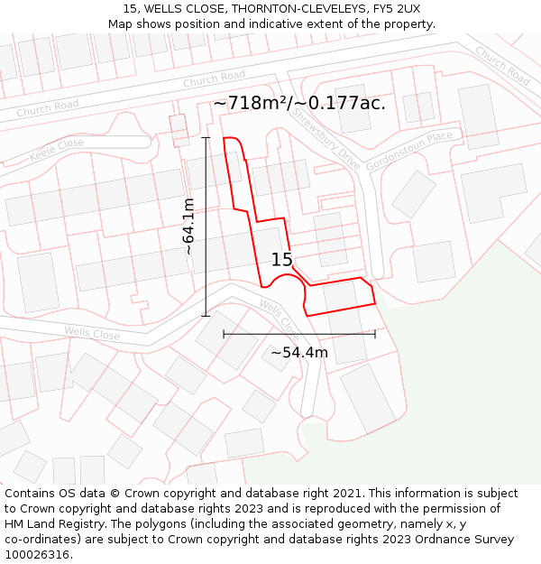 15, WELLS CLOSE, THORNTON-CLEVELEYS, FY5 2UX: Plot and title map