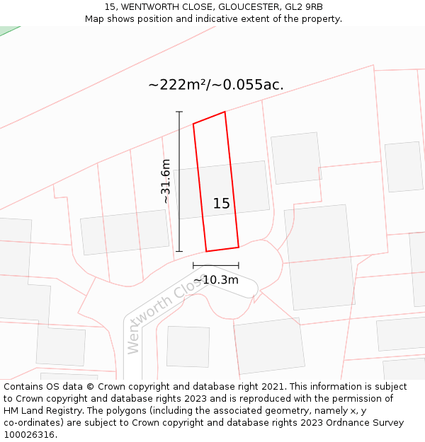 15, WENTWORTH CLOSE, GLOUCESTER, GL2 9RB: Plot and title map