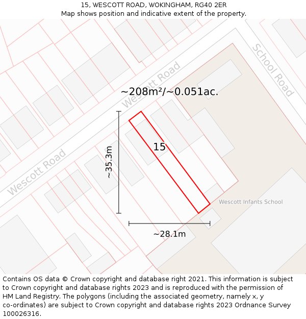 15, WESCOTT ROAD, WOKINGHAM, RG40 2ER: Plot and title map
