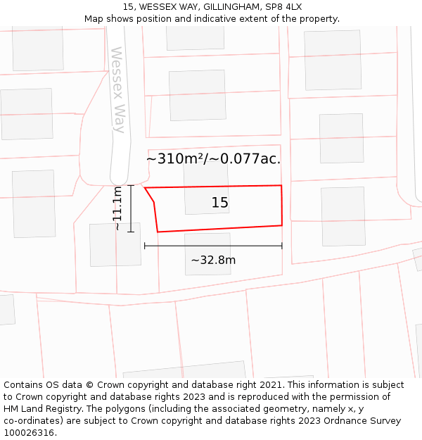 15, WESSEX WAY, GILLINGHAM, SP8 4LX: Plot and title map